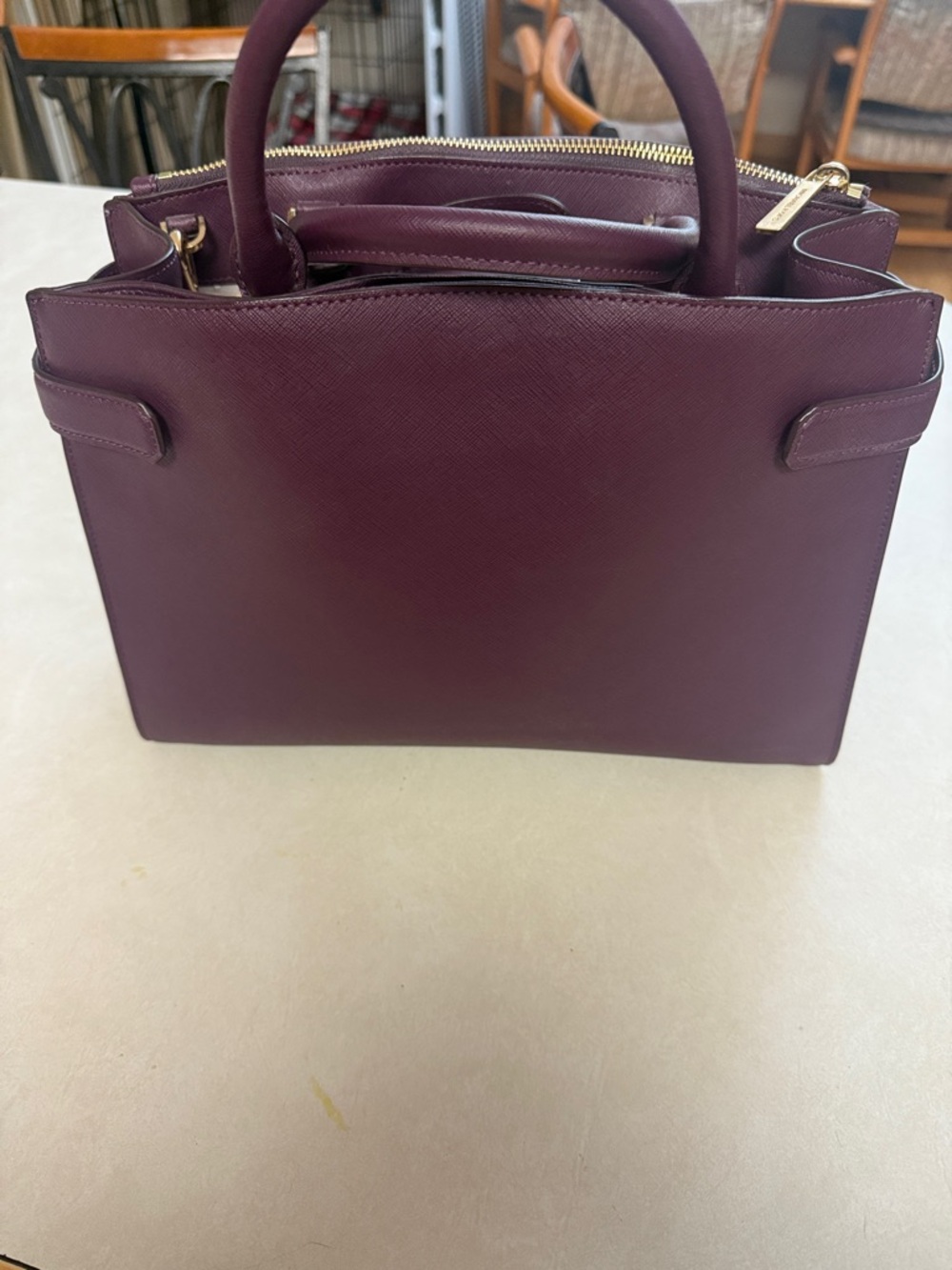 Michael Kors Plum Saffiano Leather Satchel with Gold Accents - Picture 2 of 15